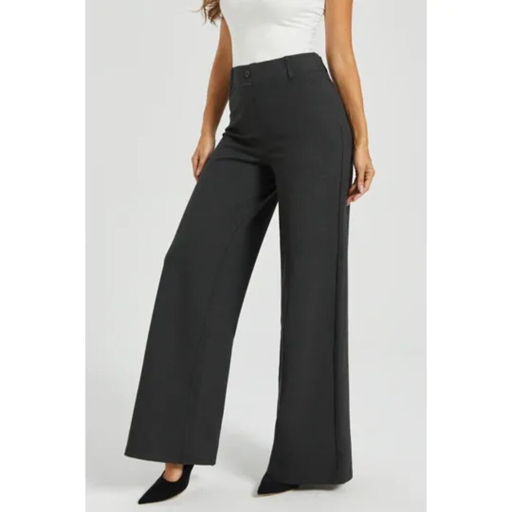 Betabrand Size L Petite Wide Leg Ponte Two-Pocket DPYP Dress Pant Yoga Pant Gray